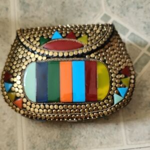 Blue and Green Beaded Clutch with Ethnic Influence